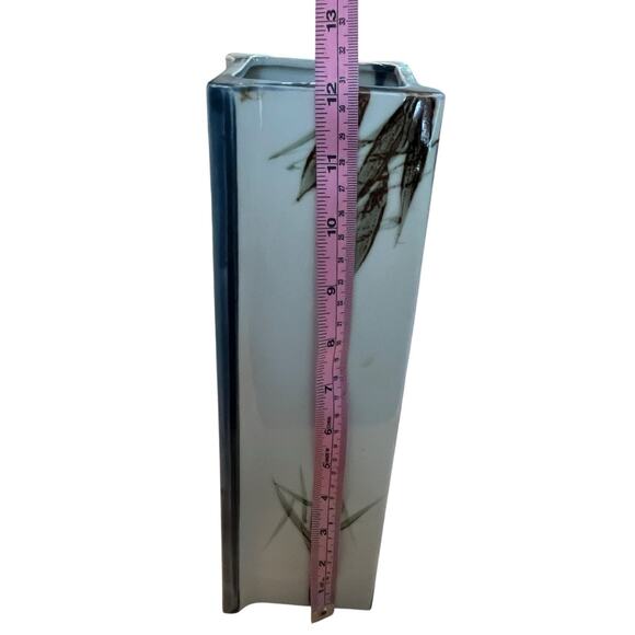 Zen Vase TOYO Japanese Handpainted Bamboo Pattern Ceramic MCM Retro Chic Square - Picture 6 of 11